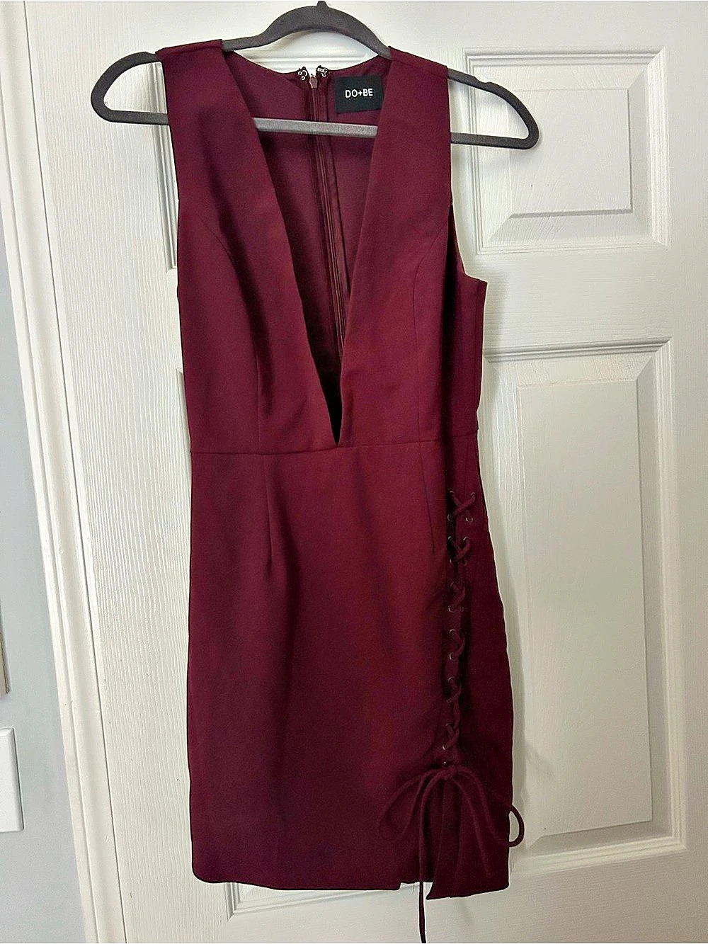 DO+BE 
Deep Plunge Asymmetrical Mini Dress Lacing Tie - Picture 2 of 4